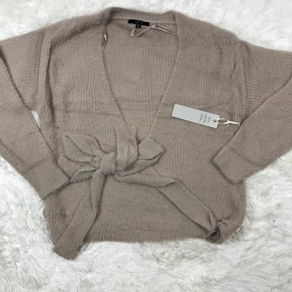 Surplice fuzzy sweater top